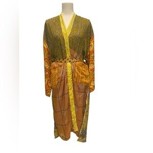 SAPANA Boho Patchwork Kimono Cardigan in Mustard & Orange NWT
